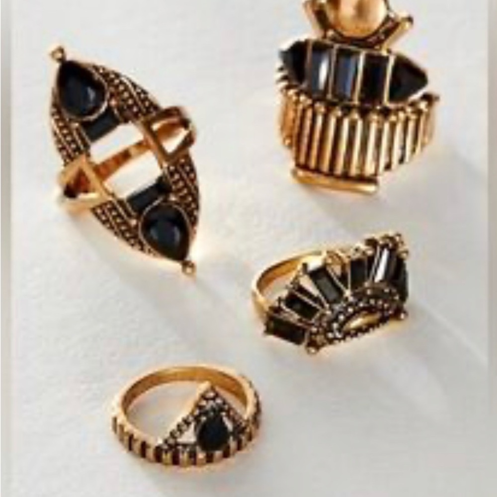 Free People Black and Gold Geometric Ring Set